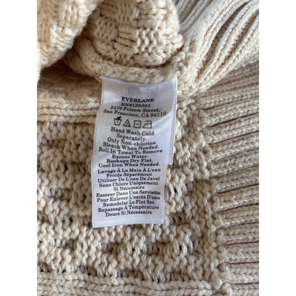 Everlane Womens XS Organic Cotton Cable Knit Sweater Cream Fishermans Crew Neck - Picture 7 of 8